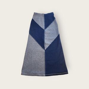 Vintage Y2k Rave 4 Real alternating light and medium wash blue denim maxi skirt